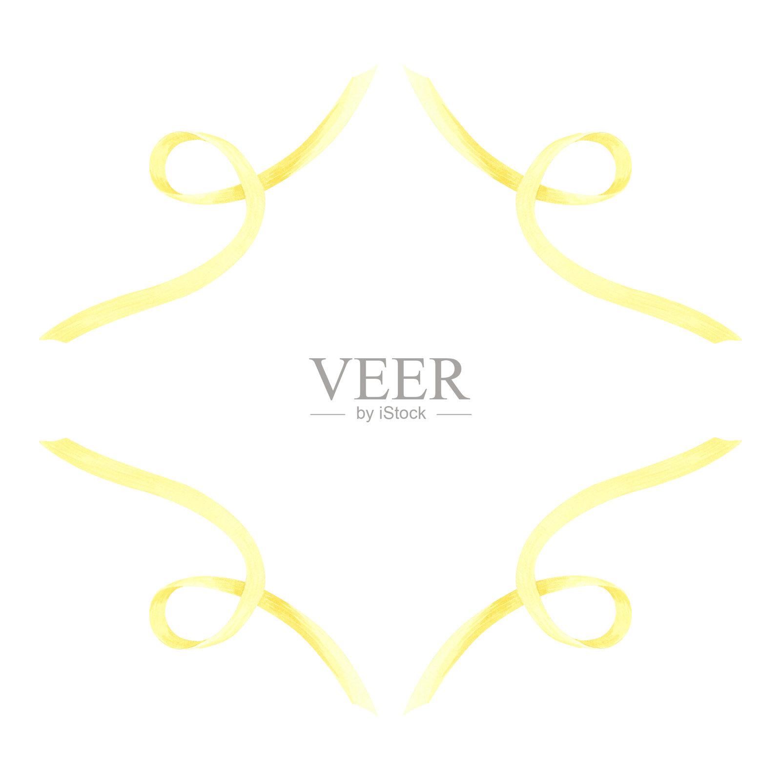 黄色丝带边框，手绘水彩插图，独立于白色背景。适用于贺卡、邀请函、明信片及其他印刷产品的模板。插画图片素材