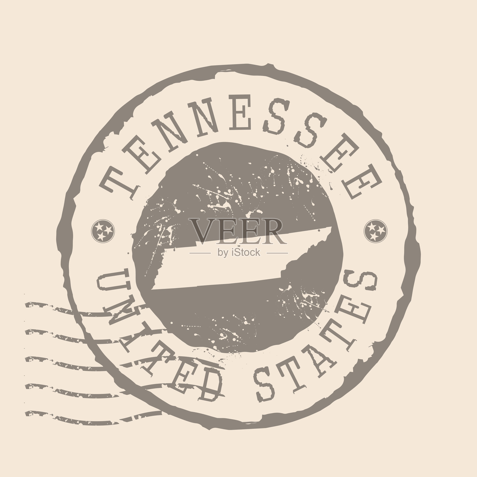 田纳西州邮政印章。地图轮廓橡胶印章。复古旅行设计。田纳西州地图的磨损印章，适用于您的设计。美国。EPS10插画图片素材