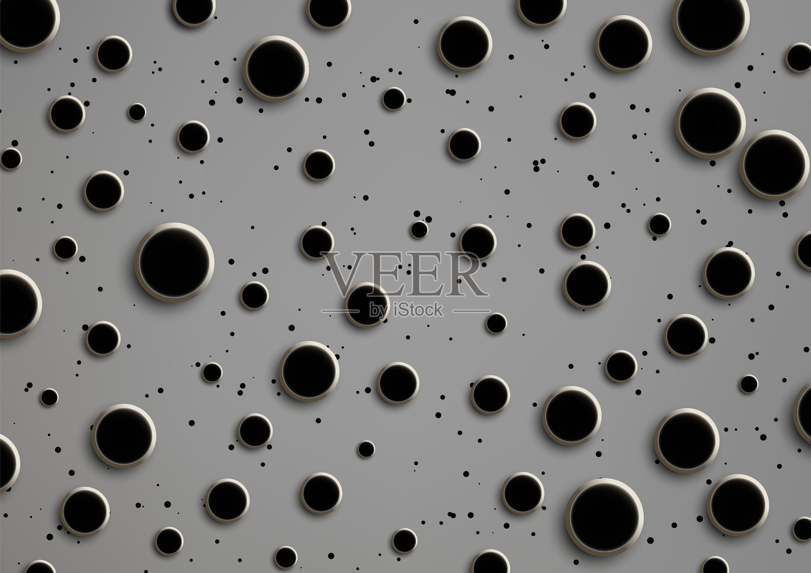 抽象灰色背景，带有黑色圆圈和点的极简图案纹理现代设计插画图片素材