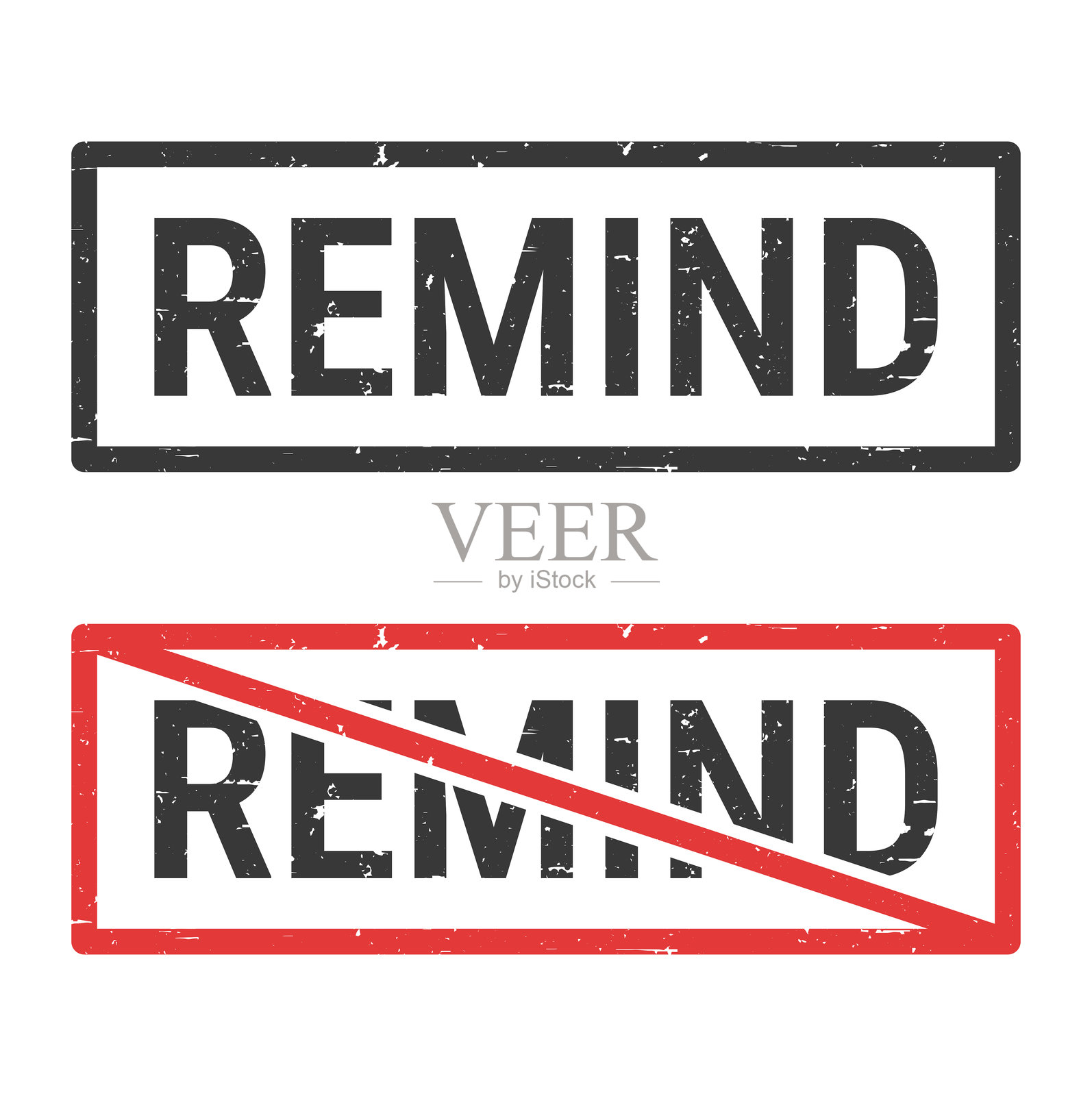 提醒 - 白色背景上的橡皮图章与划掉的印章插画图片素材