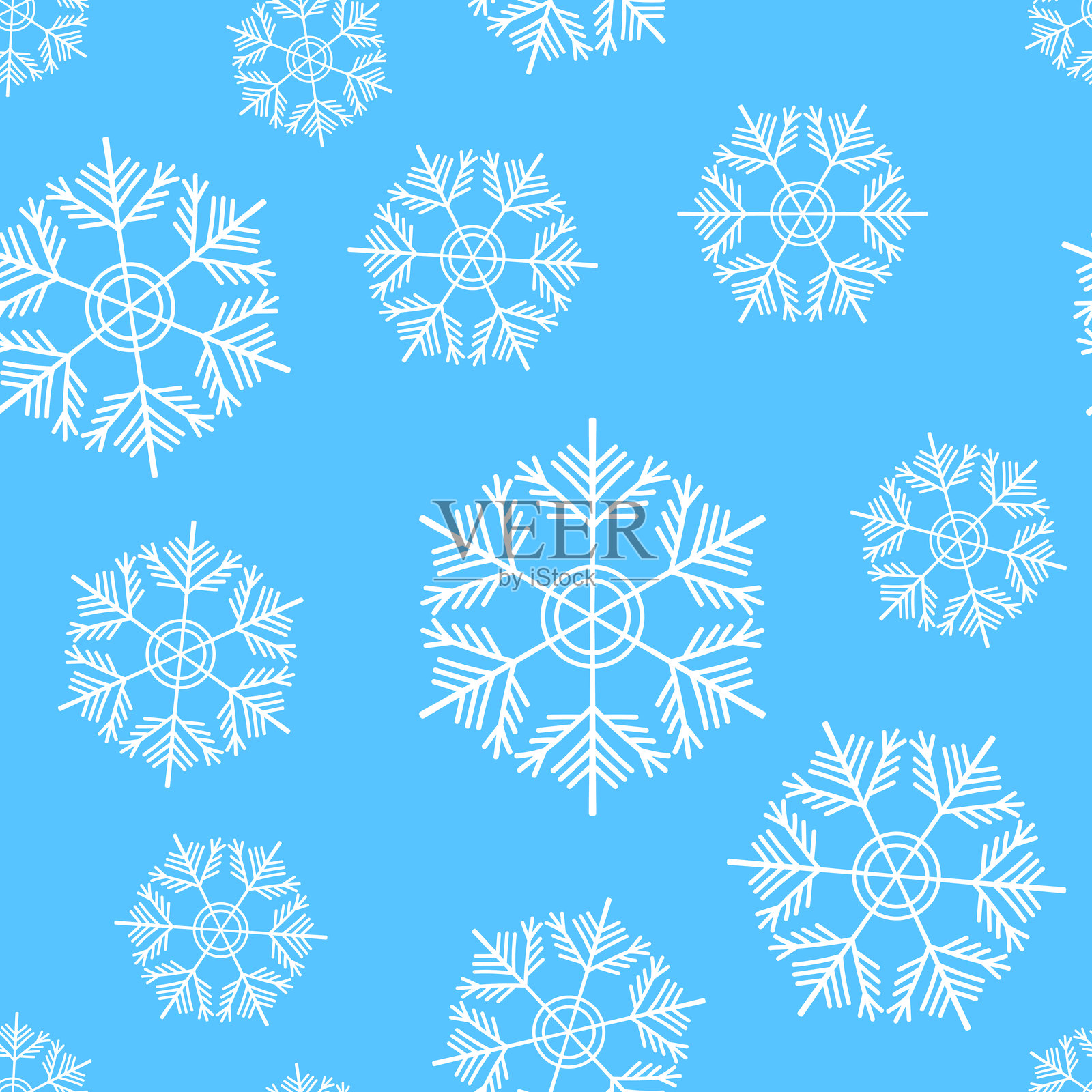 冬季无缝图案，白色雪花在彩色背景上。适用于面料、纺织品壁纸、海报、礼品包装纸的矢量插图。圣诞节矢量插图。飘落的雪。插画图片素材