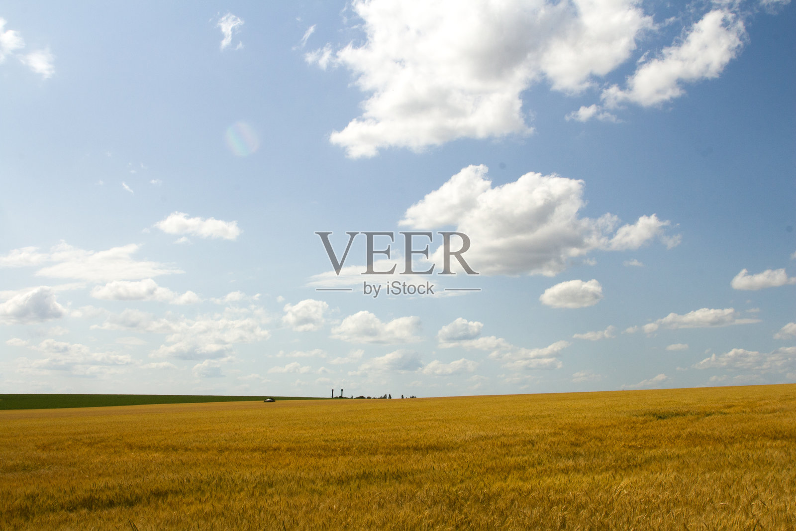 一片广阔的田野，蓝天和白云相伴照片摄影图片