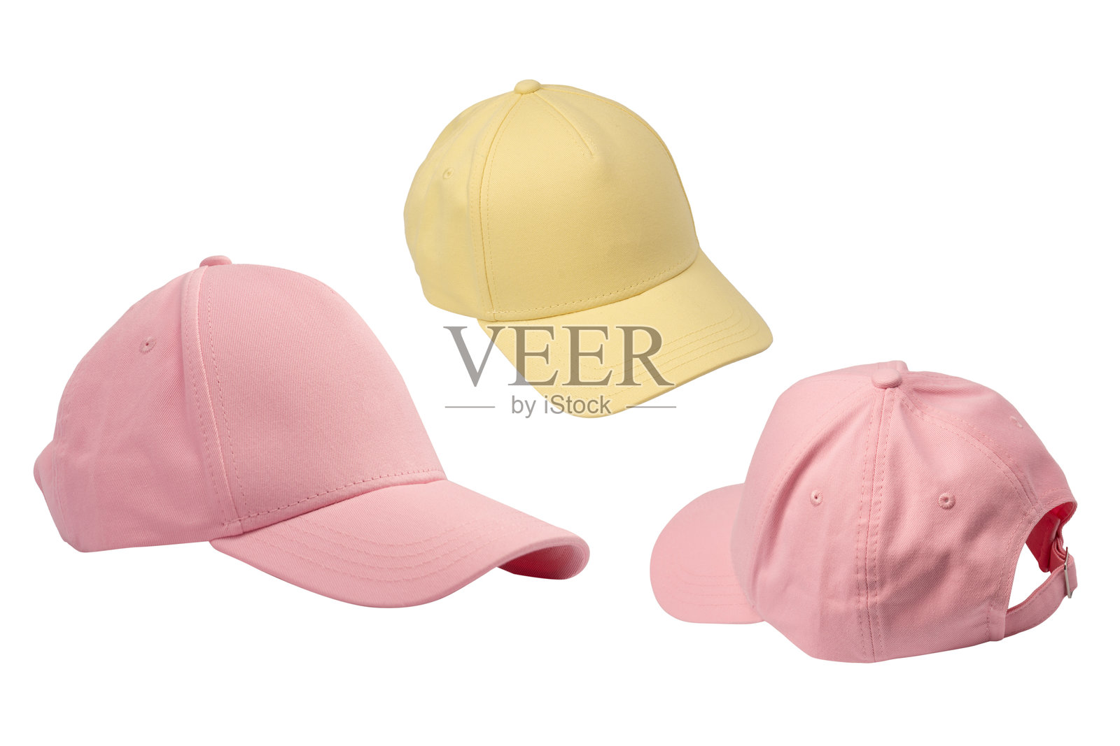 粉色帽子孤立在白色背景上。照片摄影图片