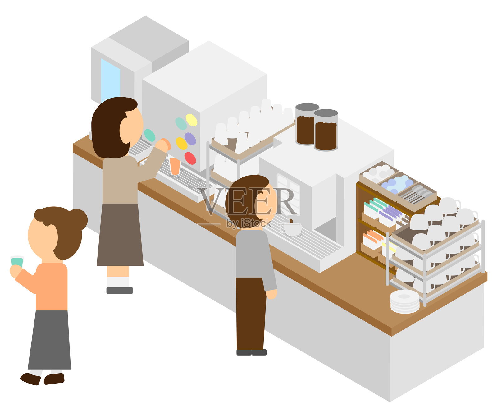 等距图像展示人们在饮品吧使用饮料插画图片素材