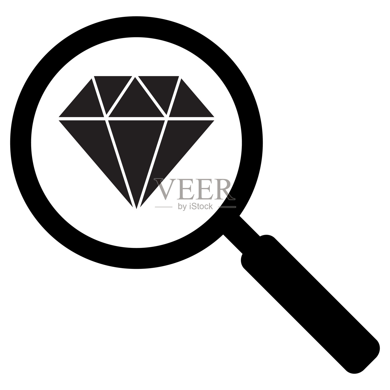 寻找钻石图标。搜索钻石图标矢量图。放大镜与钻石图标。插画图片素材
