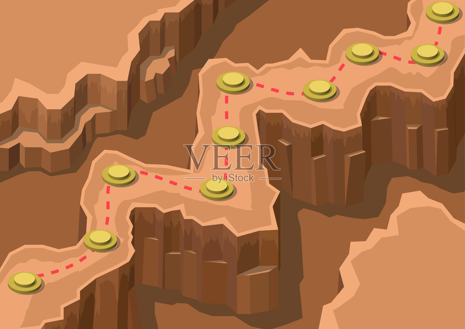 沙漠游戏地图与阶段路线插画图片素材