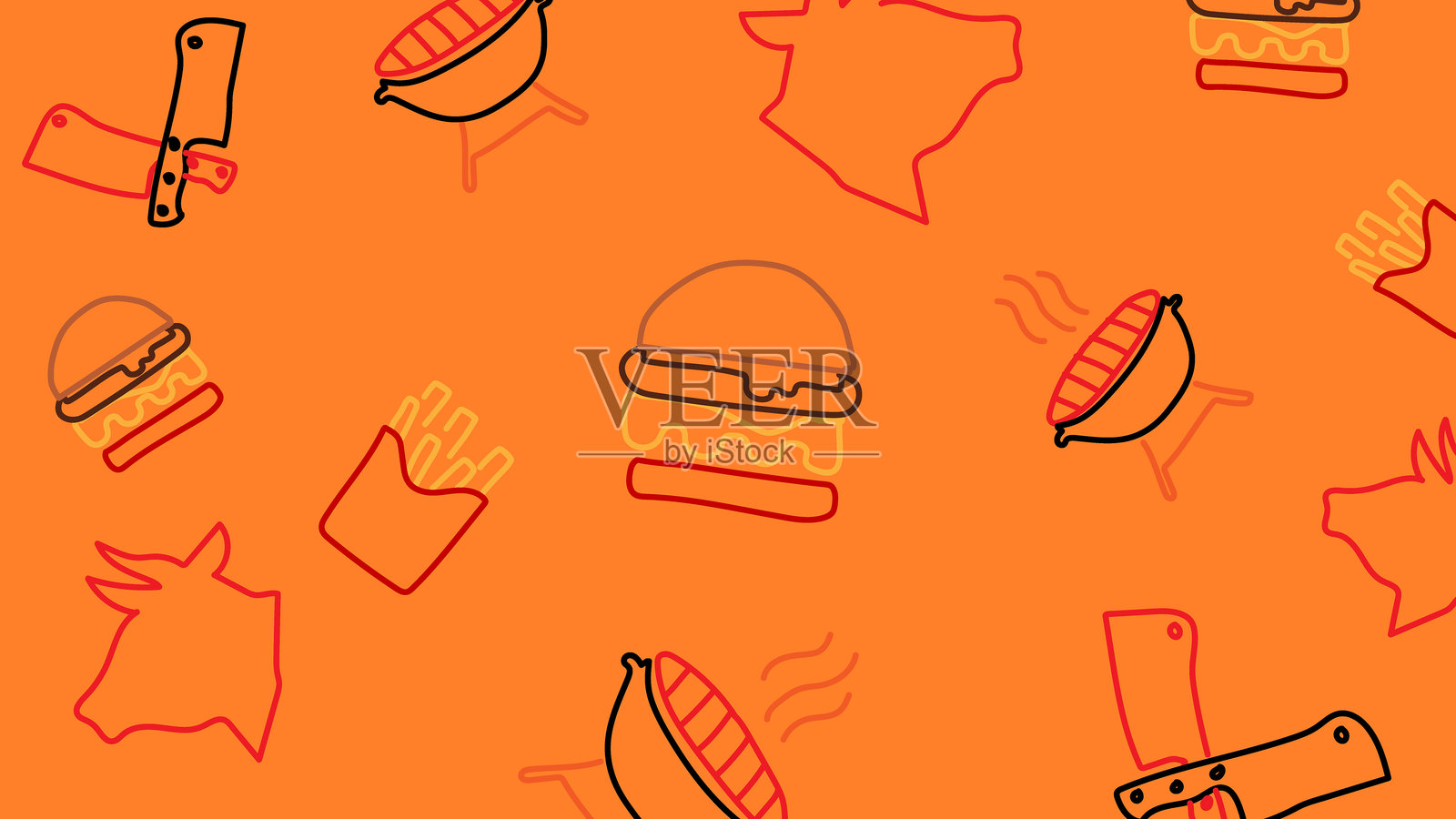 汉堡烤架与牛的背景插画图片素材