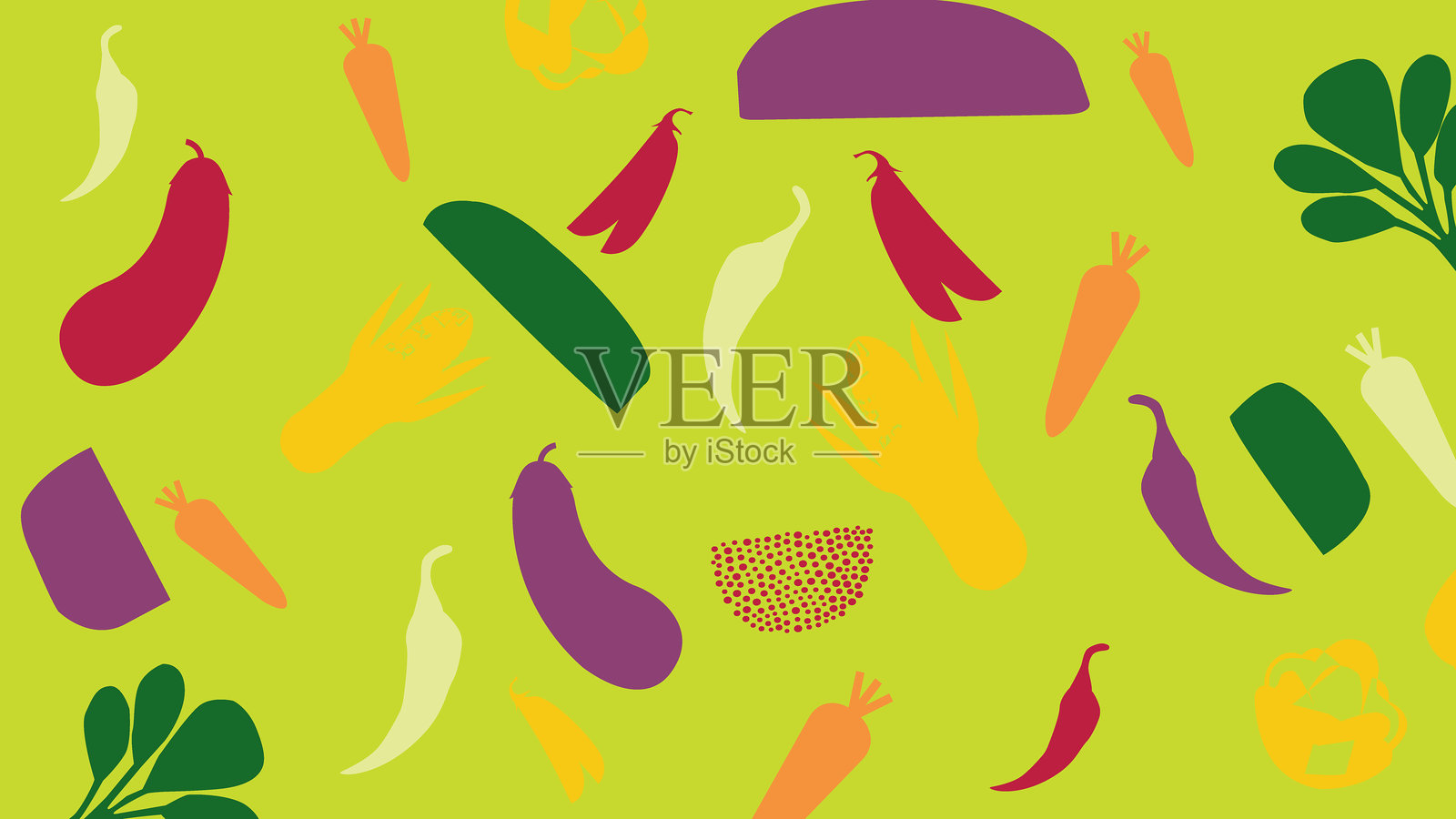 明亮的蔬菜混合在绿色和黄色背景上插画图片素材