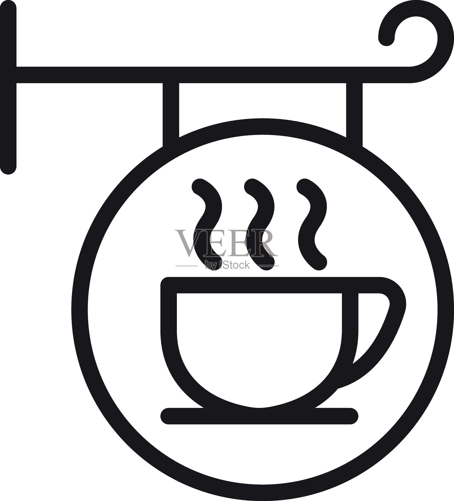 咖啡店标志，带有蒸汽杯插图，采用细线风格。插画图片素材