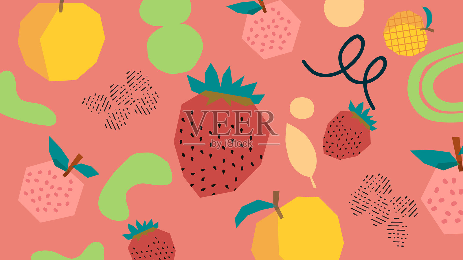 西瓜和火龙果的抽象背景插画图片素材