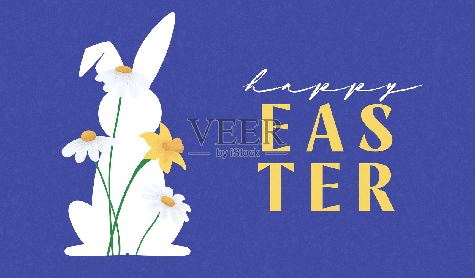 复活节横幅模板与兔子。创意的快乐复活节矢量插图，包含兔子和春季花卉。适用于派对、庆祝活动、广告、品牌、封面、贺卡和促销的节日背景设计。插画图片素材