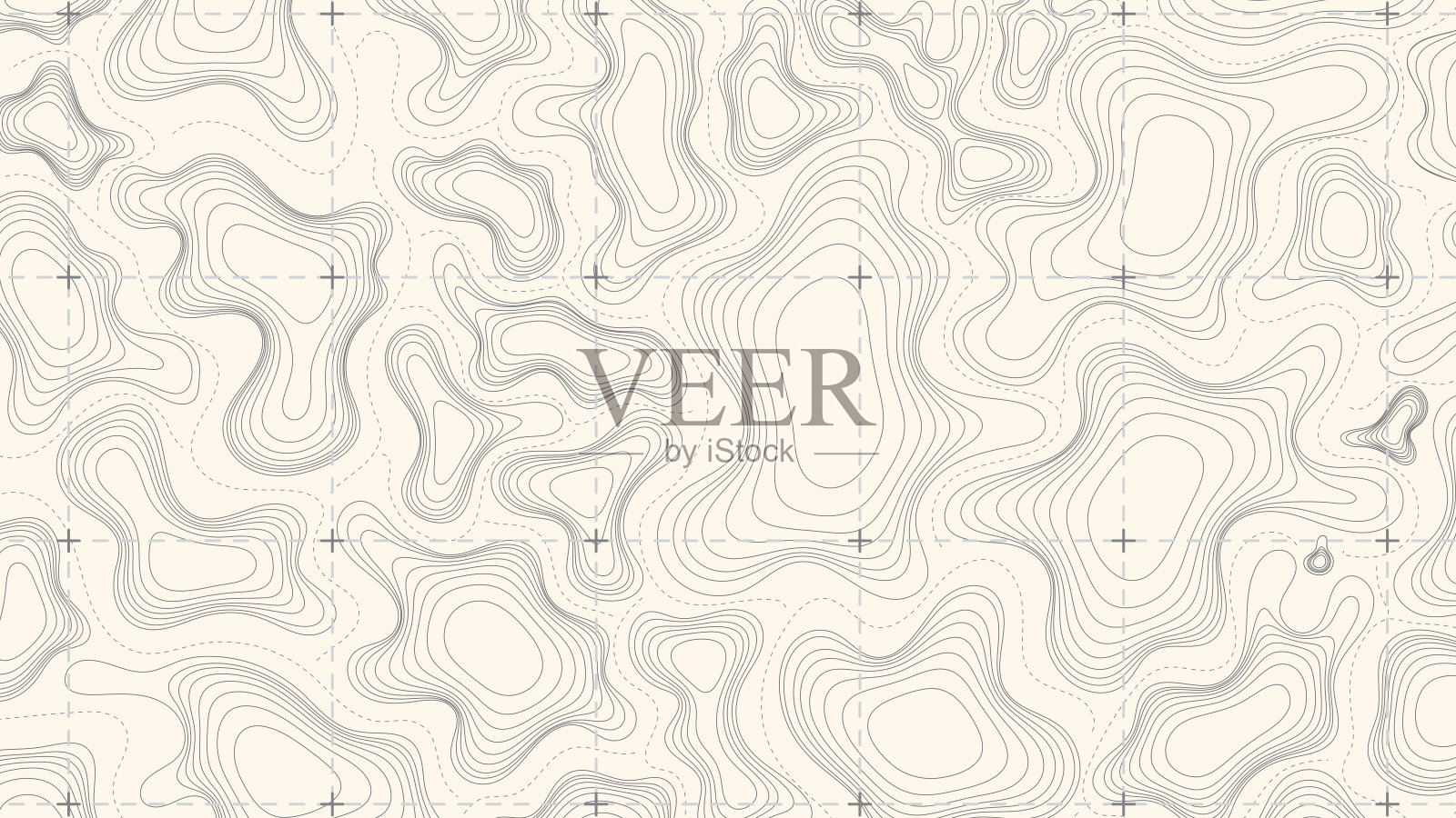复古地形图，带有虚线连接路径和网格线模板插画图片素材