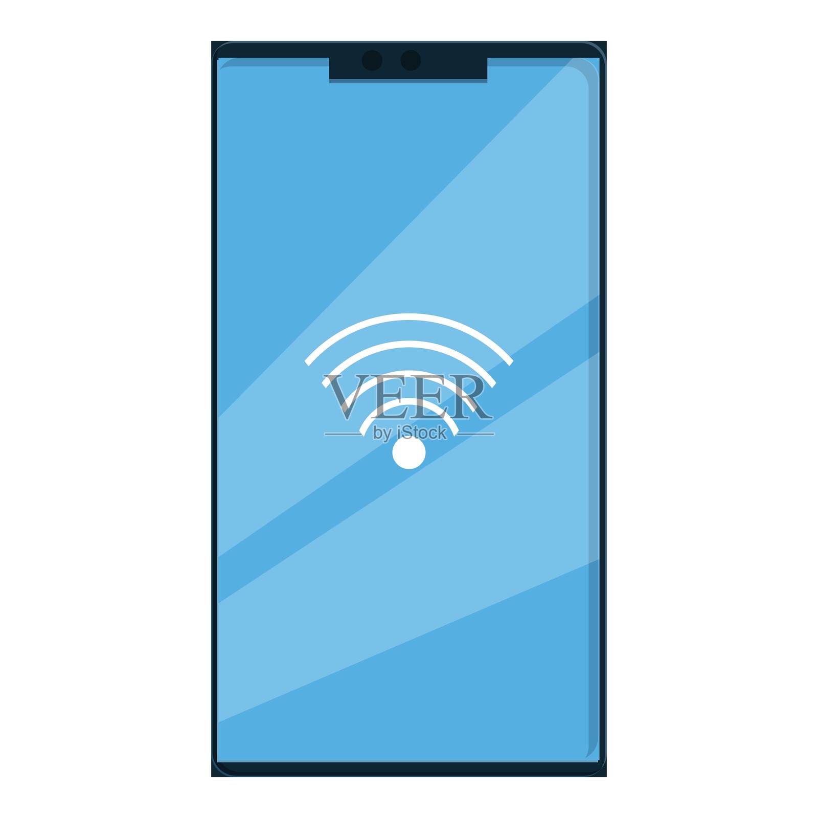 智能手机在蓝色屏幕上显示WiFi信号插画图片素材