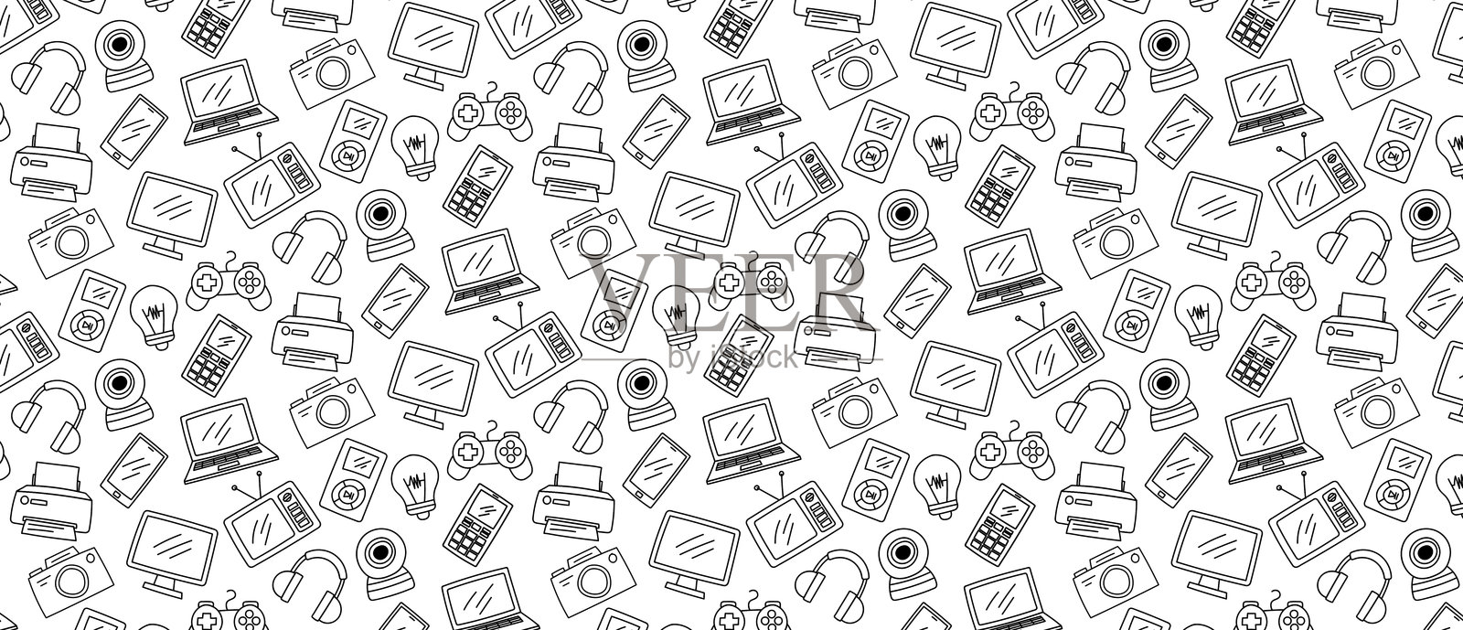 电子产品涂鸦无缝图案手绘纹理插画图片素材