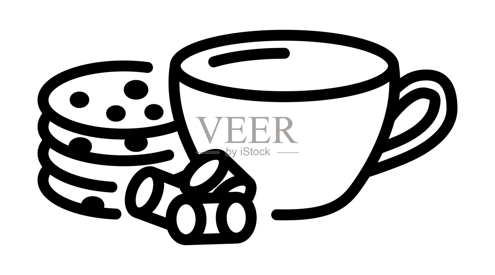 白色背景上的饼干和饮料图标插画图片素材