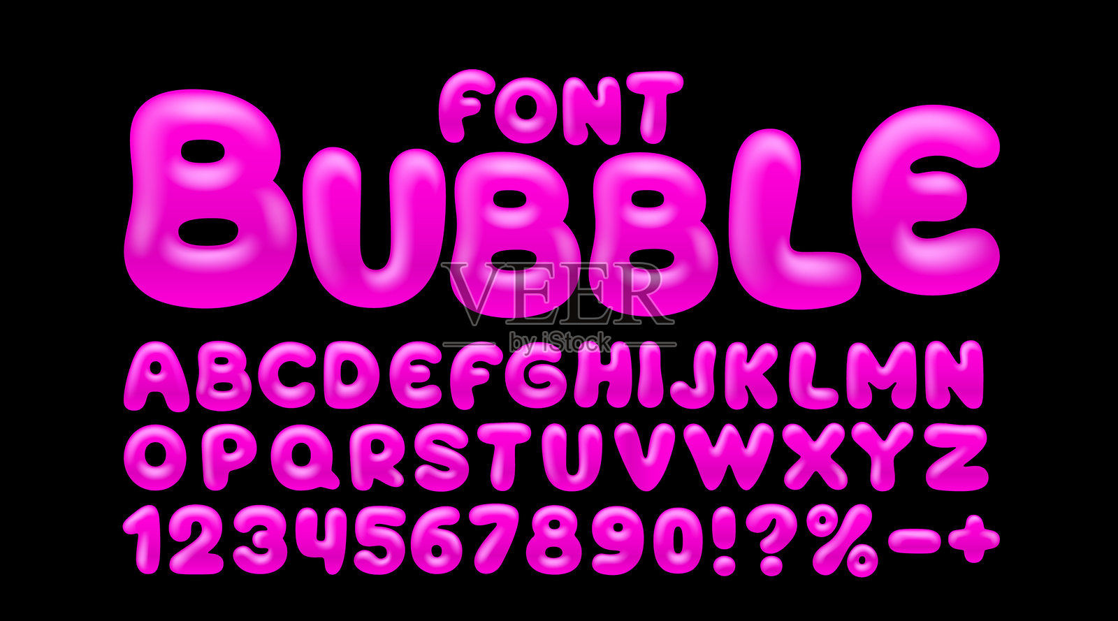 泡泡糖字体，刷子糖果。英文字母和数字符号。矢量插图插画图片素材