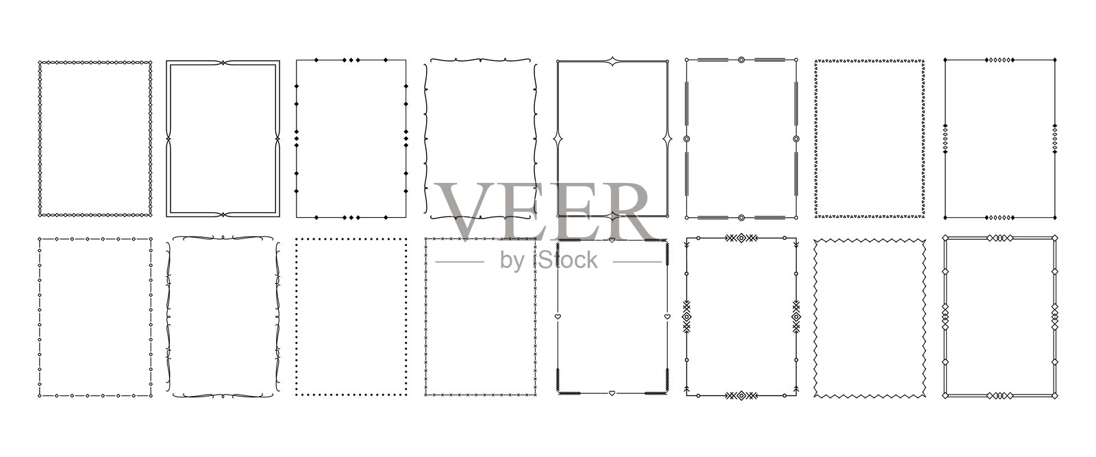 简单的框架。线条框架装饰性轮廓边框，适用于菜单、邀请函和复古维多利亚风格的贺卡。极简经典矢量套件。插画图片素材