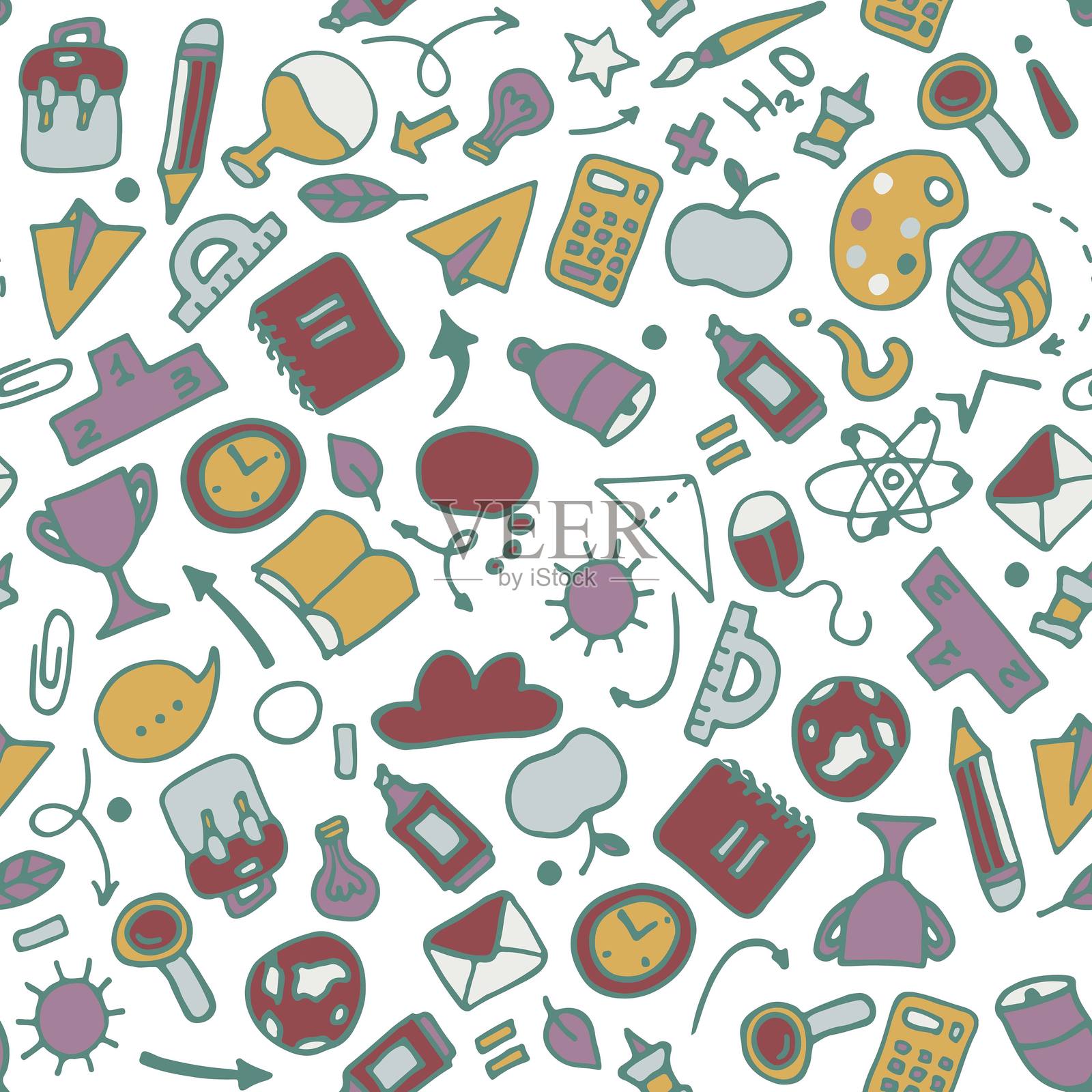 返校无缝图案。适合纺织面料设计、包装纸和网站壁纸。插画图片素材