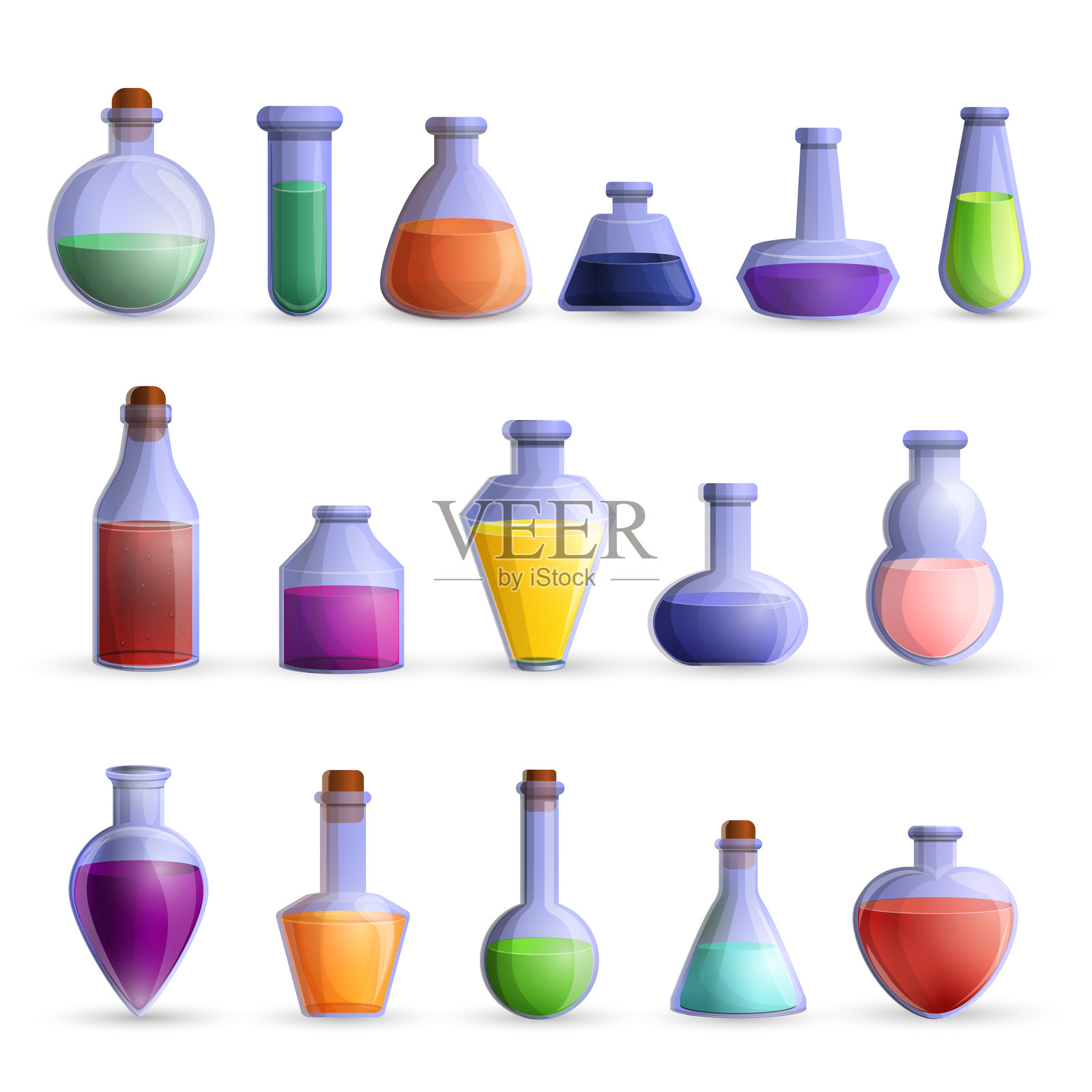 药水图标集，卡通风格插画图片素材