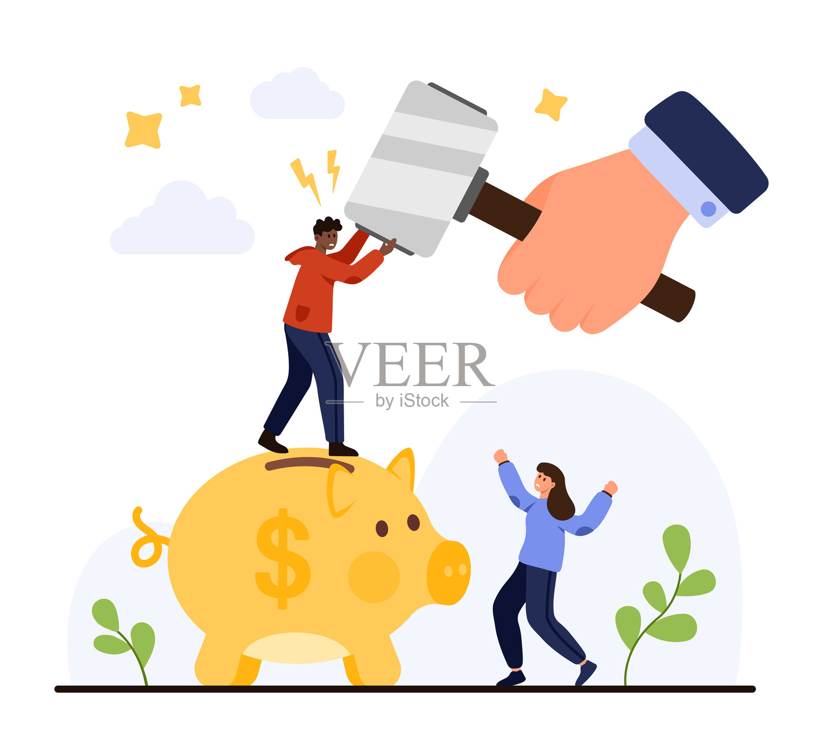 保护储蓄免受通货膨胀金融风险插画图片素材