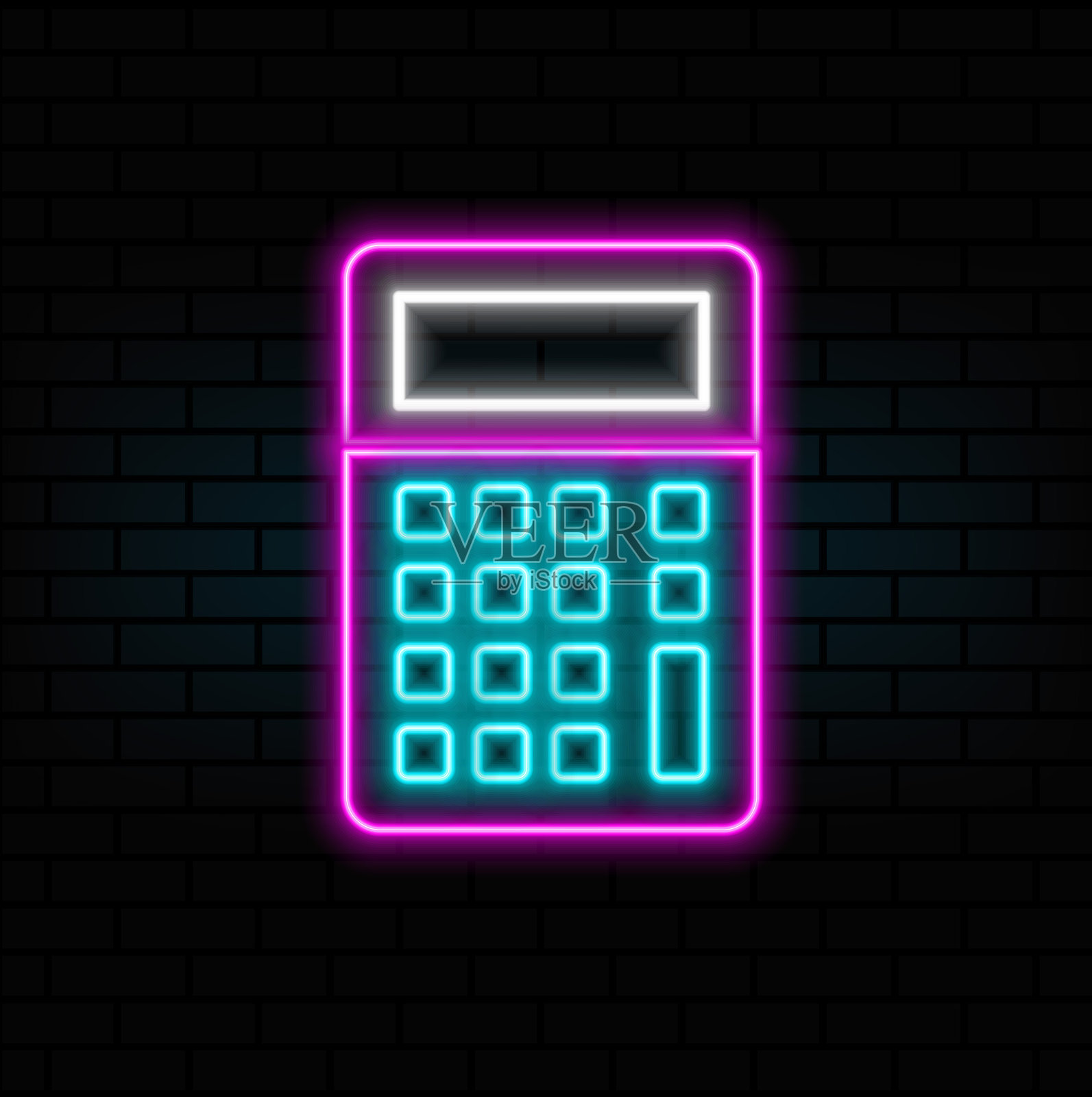 霓虹风格的计算器图标。会计标志。计算财务符号 - 矢量图插画图片素材