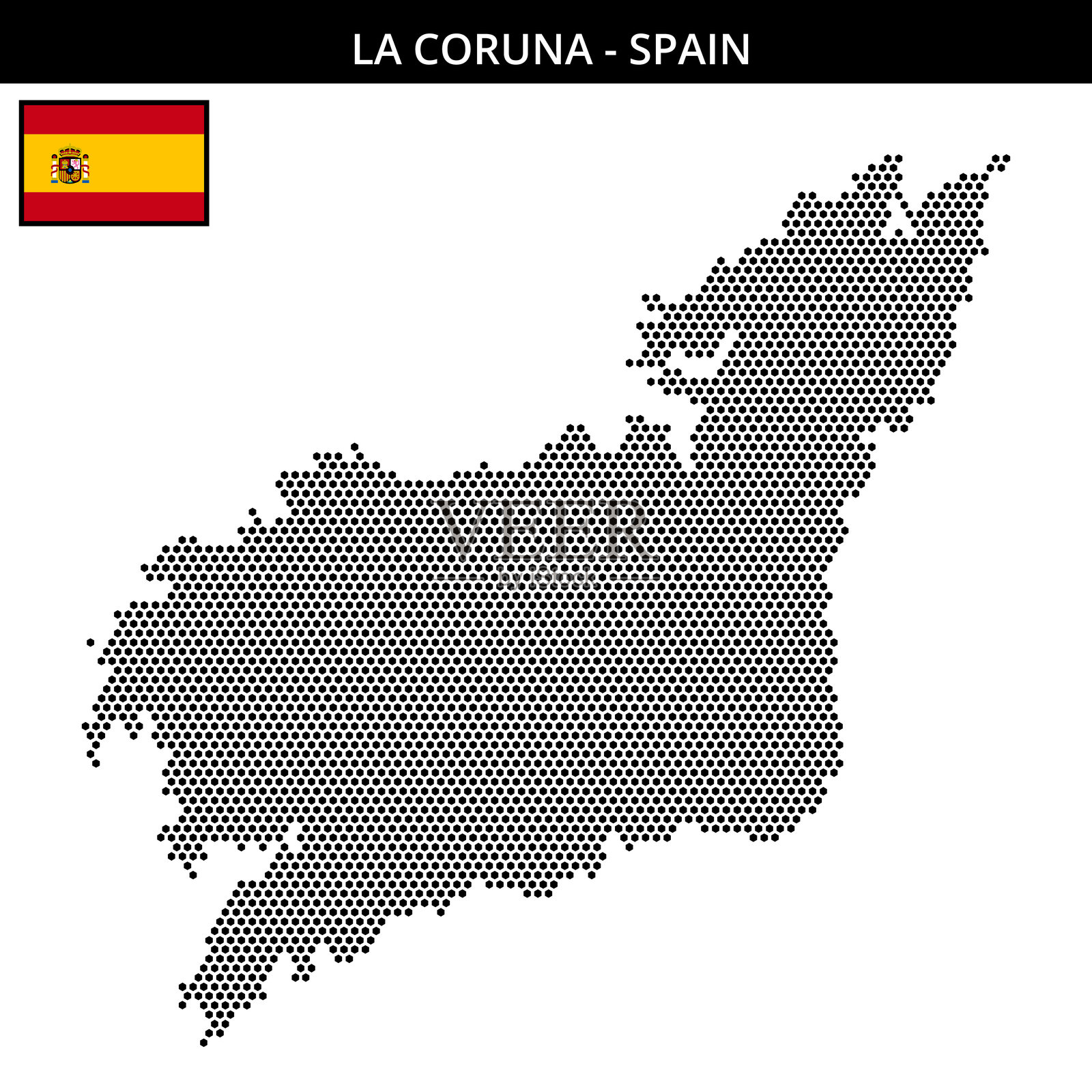 西班牙拉科鲁尼亚的小六边形点状地图插画图片素材