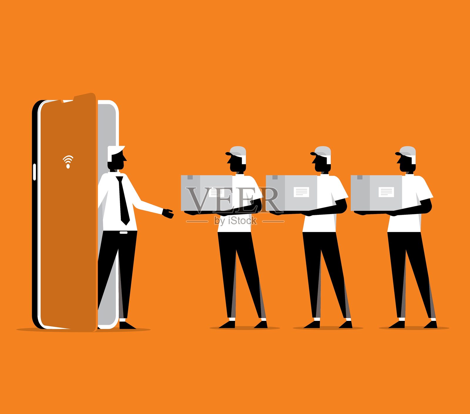 在线配送 - 智能手机 - 商务人士插画图片素材