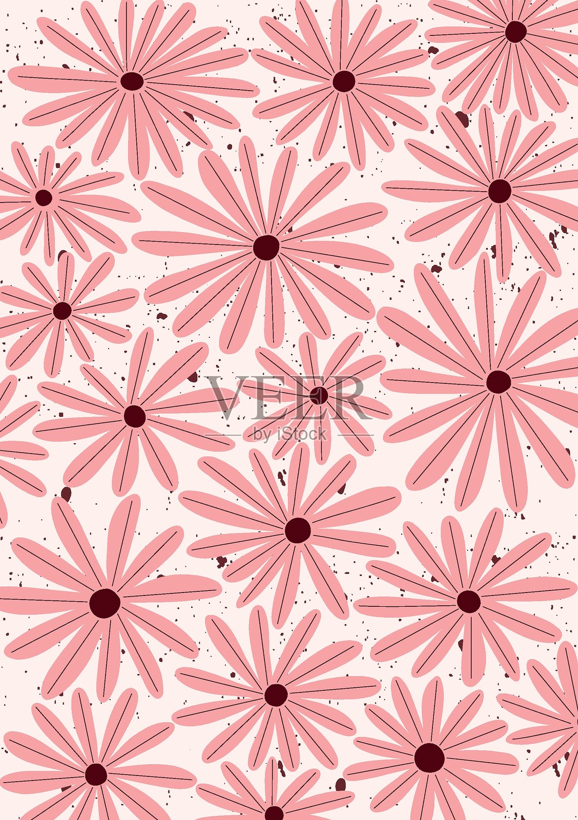 俏皮的粉色雏菊以有趣的无缝布局呈现。干净的形状和手绘风格适合愉悦的设计。插画图片素材