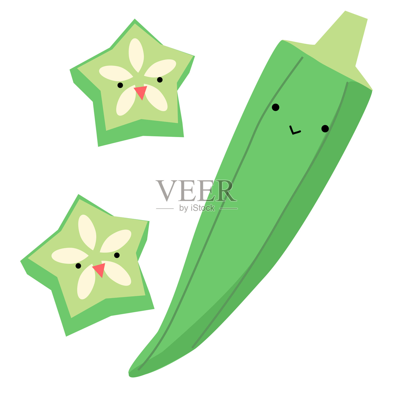 可爱的秋葵切片角色夏季蔬菜矢量插图插画图片素材
