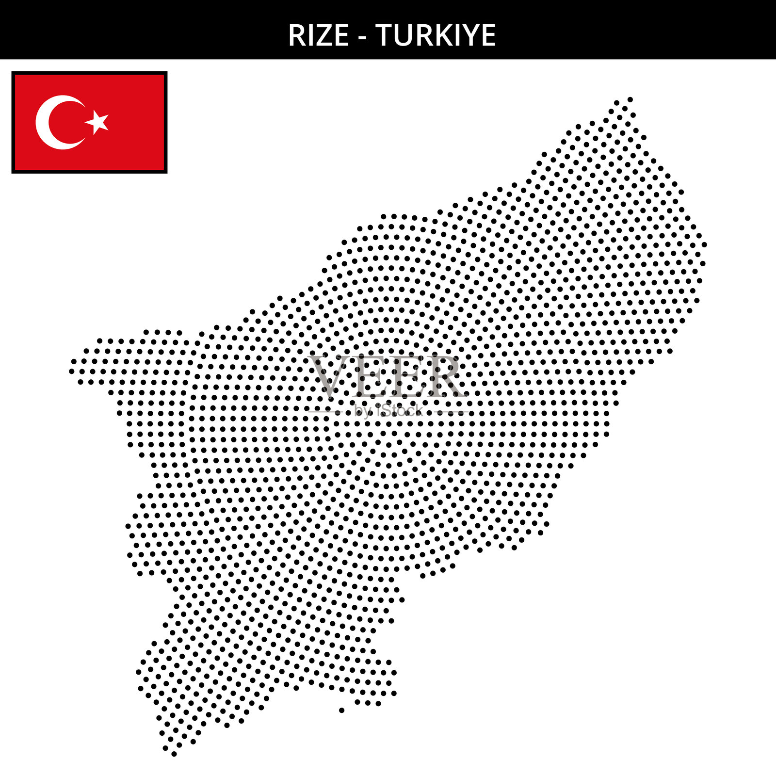土耳其里泽的中等圆形点状地图插画图片素材