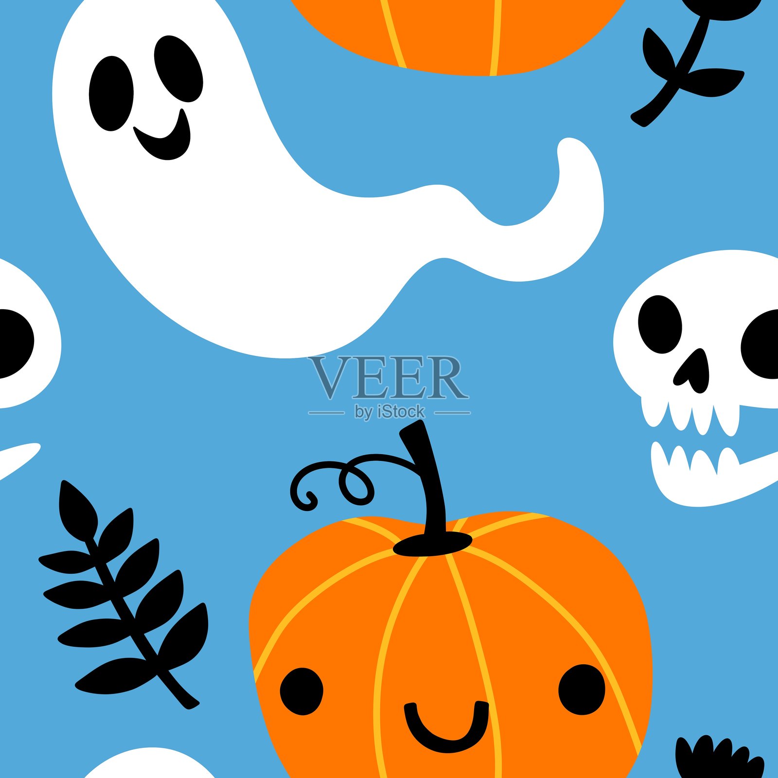 万圣节无缝南瓜图案，适用于面料、纺织品和包装插画图片素材