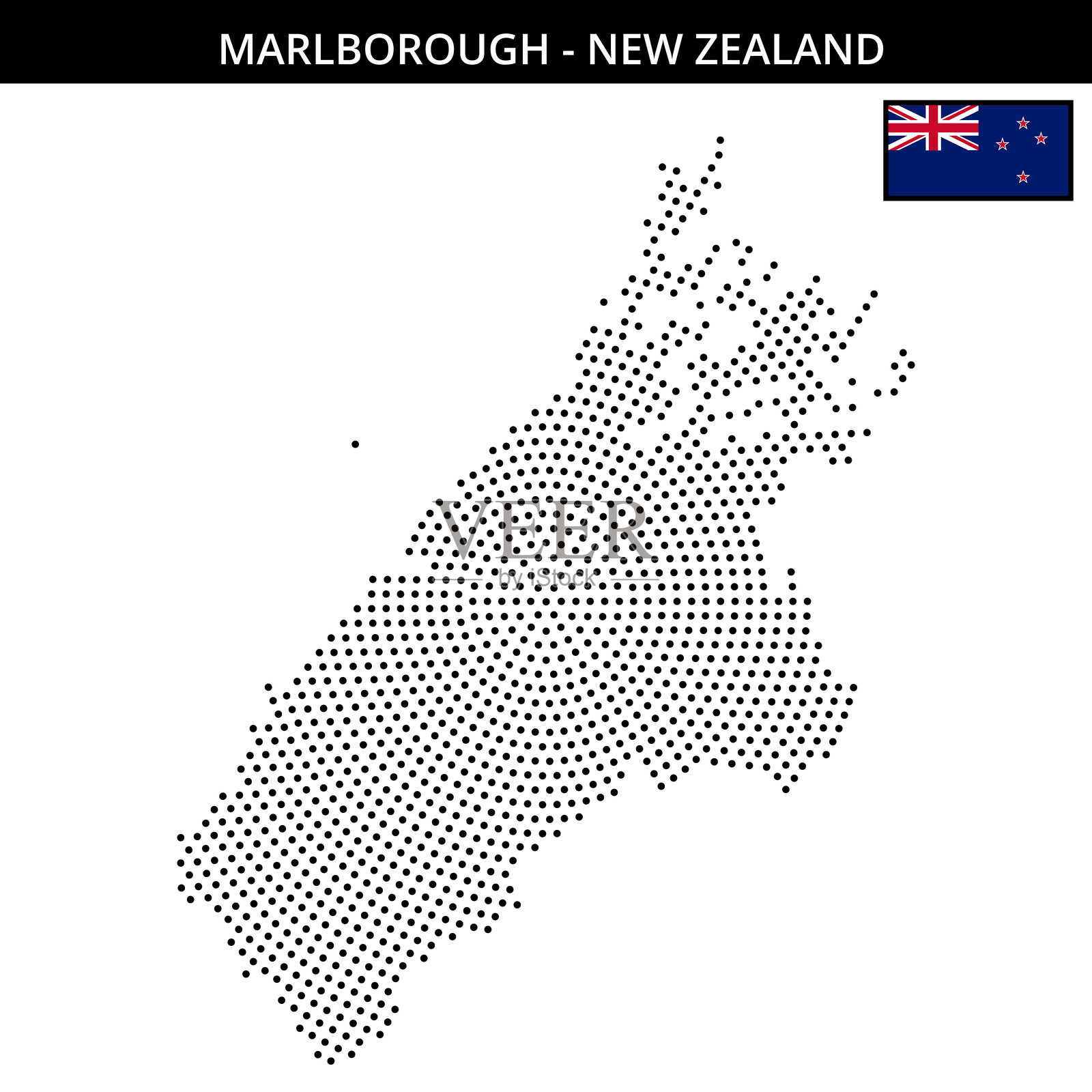 新西兰马尔堡地区的中等圆形点状地图插画图片素材