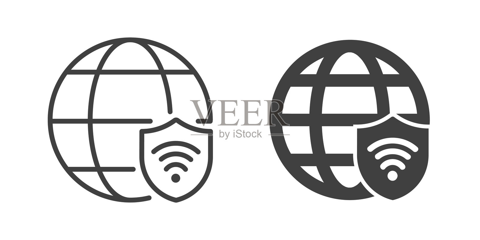 互联网安全细线和图标实心图标。可编辑的线条和完美的像素，独立于透明背景。插画图片素材