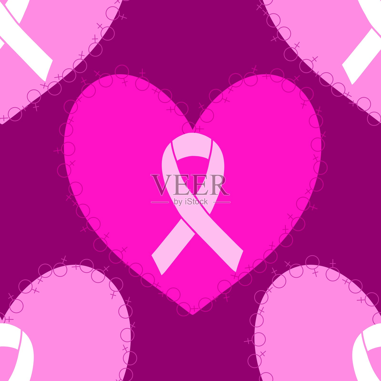 乳腺癌月无缝粉色丝带日乳腺X光检查图案，适用于包装纸和医疗配件插画图片素材