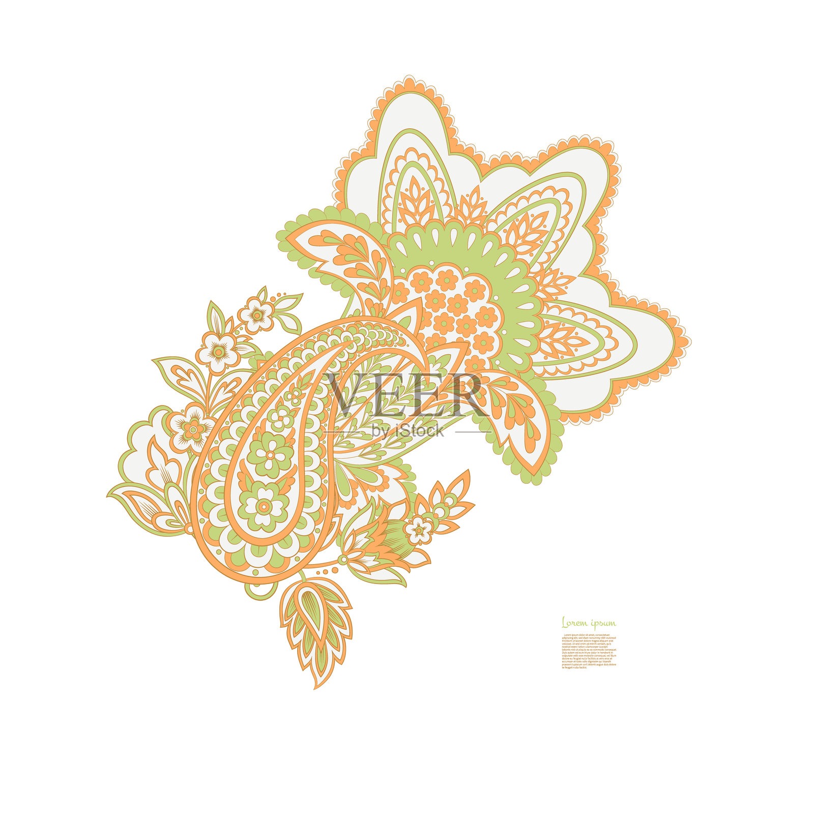 佩斯利矢量图案。孤立的奇幻花朵和叶子插画图片素材