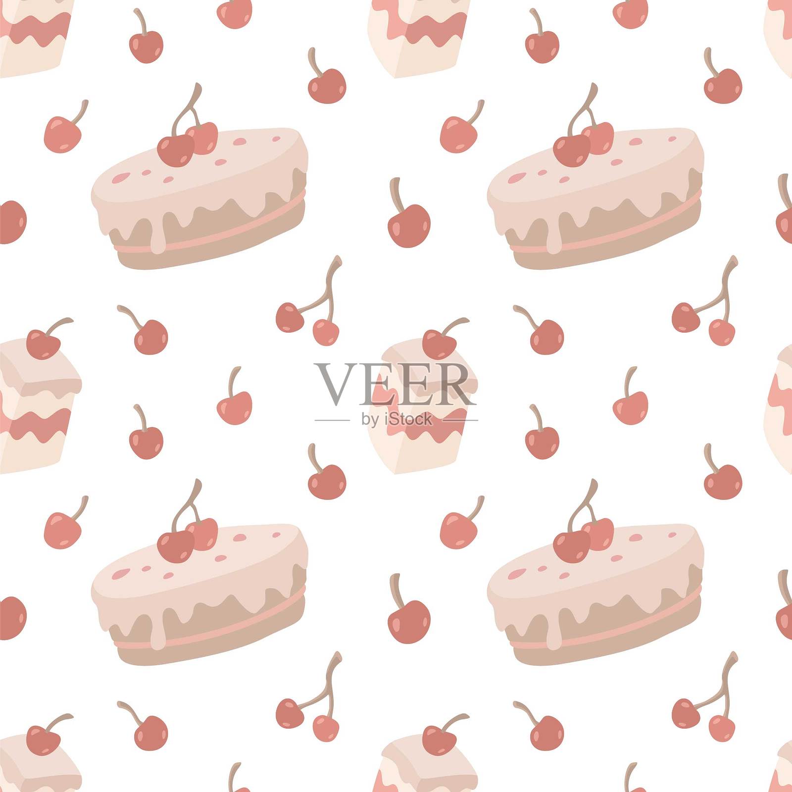无缝图案的甜樱桃蛋糕插画图片素材