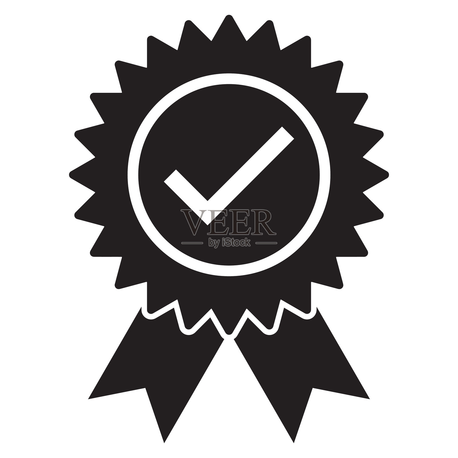 证书图标，孤立在白色背景上。批准勾选图标矢量。奖牌图标。插画图片素材