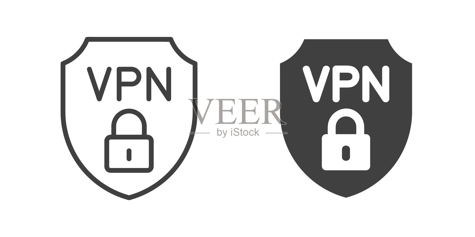 VPN细线和实心图标。可编辑的线条和完美的像素，独立于透明背景。插画图片素材