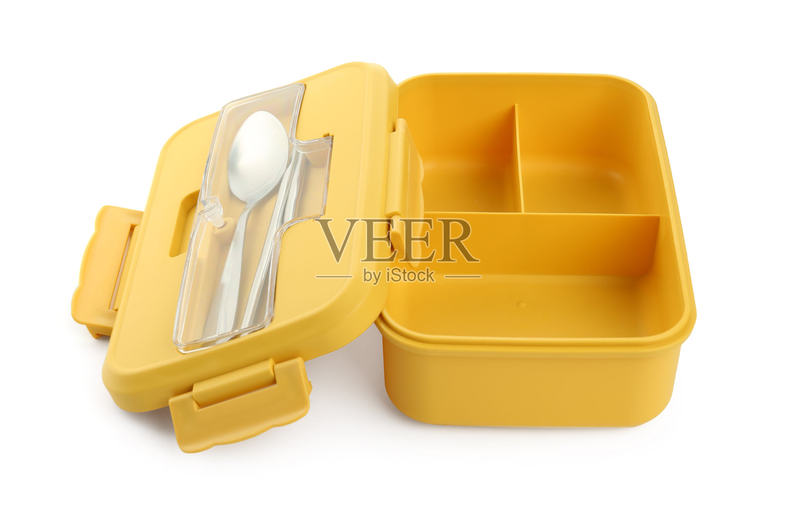 空的午餐盒和餐具，孤立在白色背景上照片摄影图片