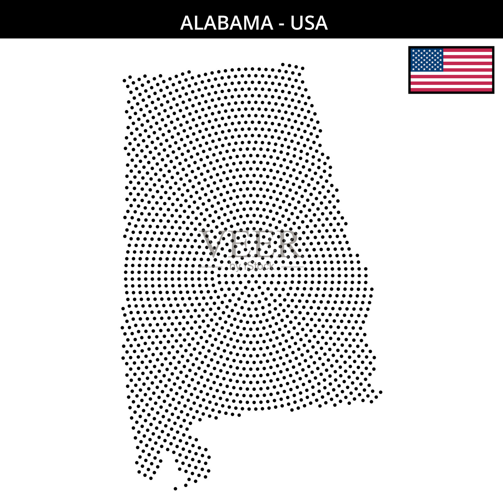 美国阿拉巴马州的中等圆形点状地图插画图片素材