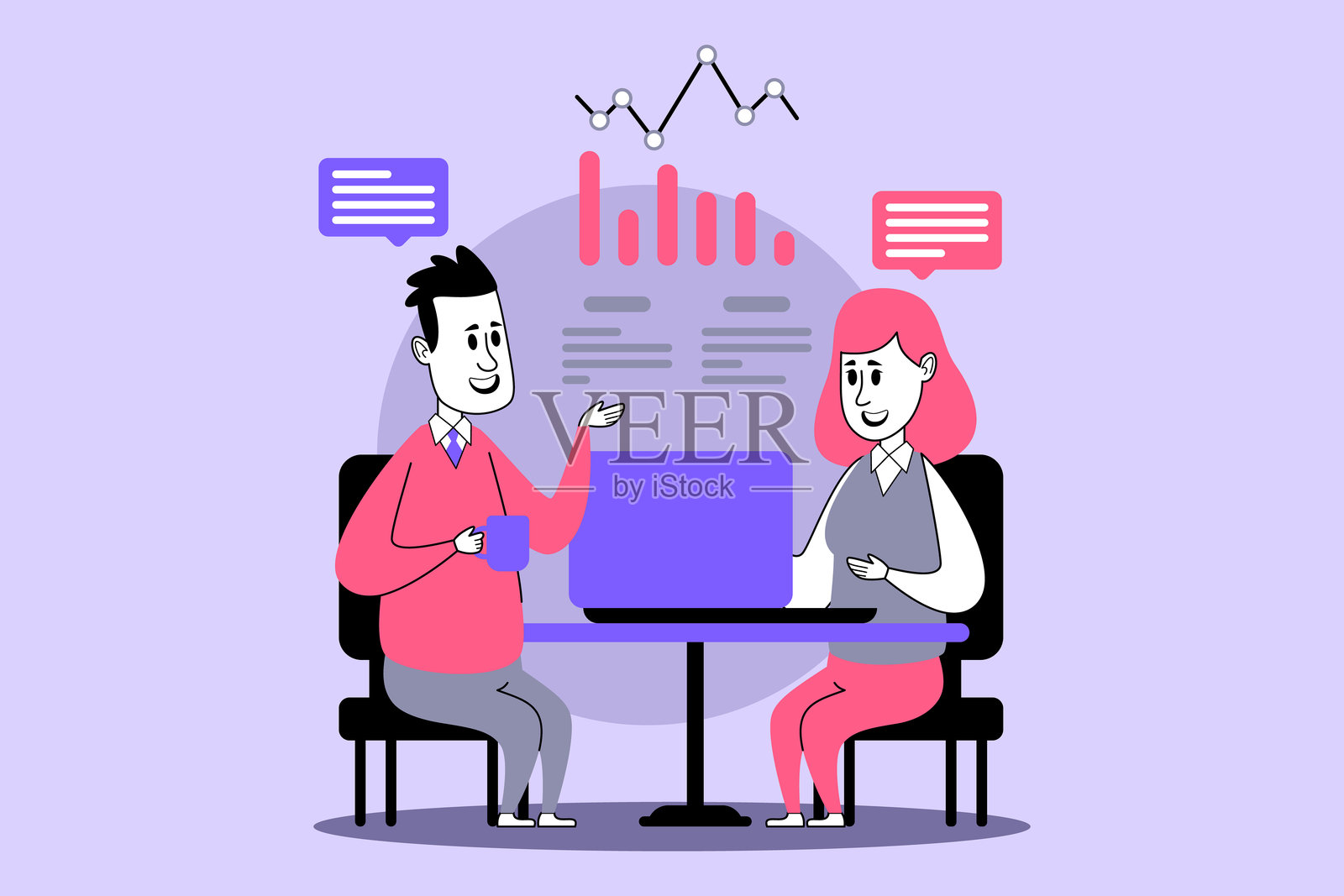 两位商业专业人士在交谈插画图片素材