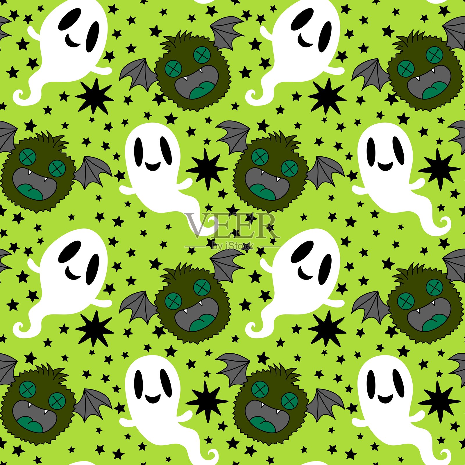 万圣节鬼魂无缝图案，适用于面料、纺织品和包装插画图片素材