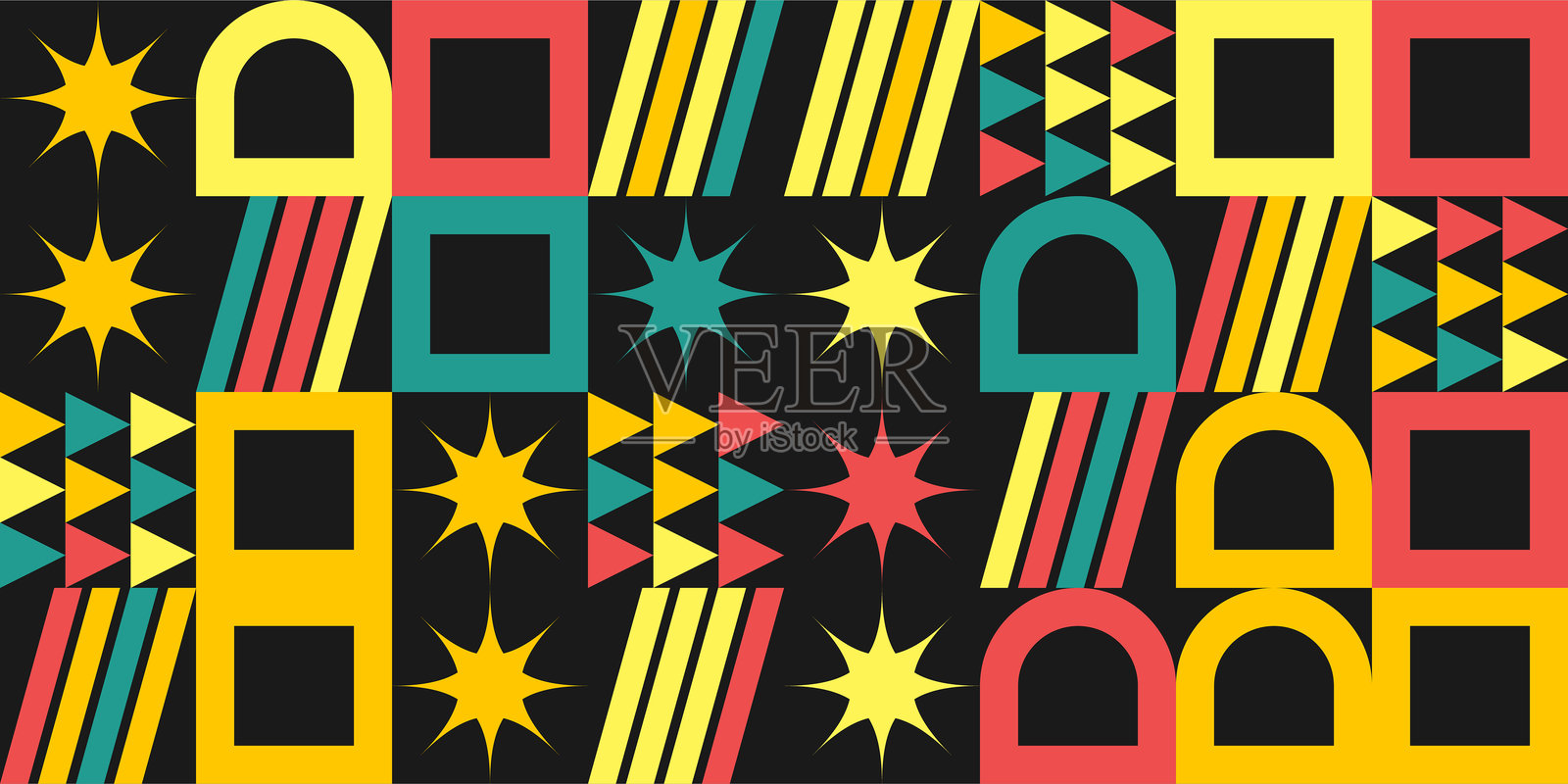 色彩斑斓的抽象矢量图案艺术作品，由各种几何形状和元素构成。适用于海报、封面、艺术、演示、印刷、面料、壁纸和品牌设计的数字图形设计。插画图片素材