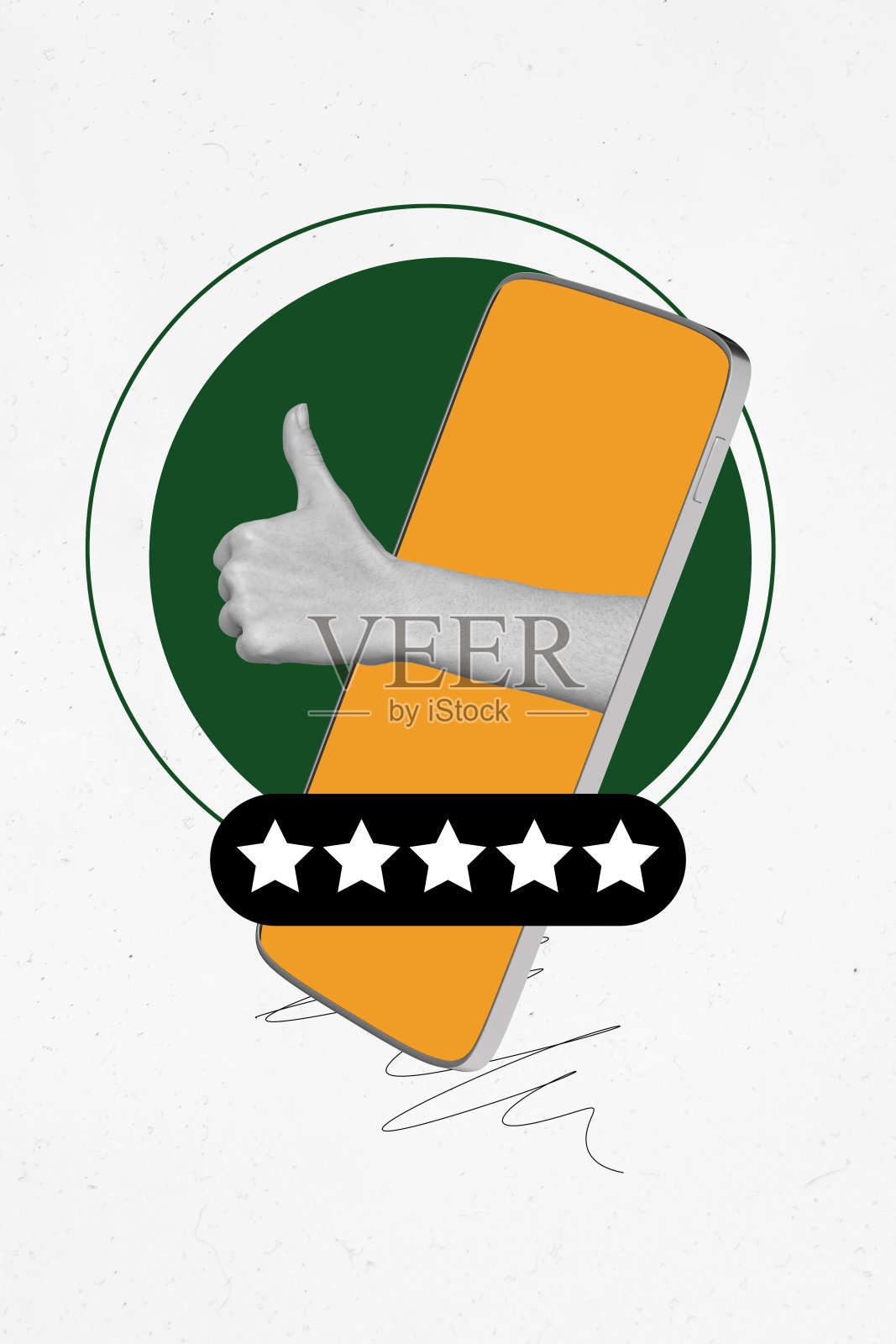 现代科技社交媒体博客拼贴艺术海报，背景为创意绘图，竖起大拇指。照片摄影图片