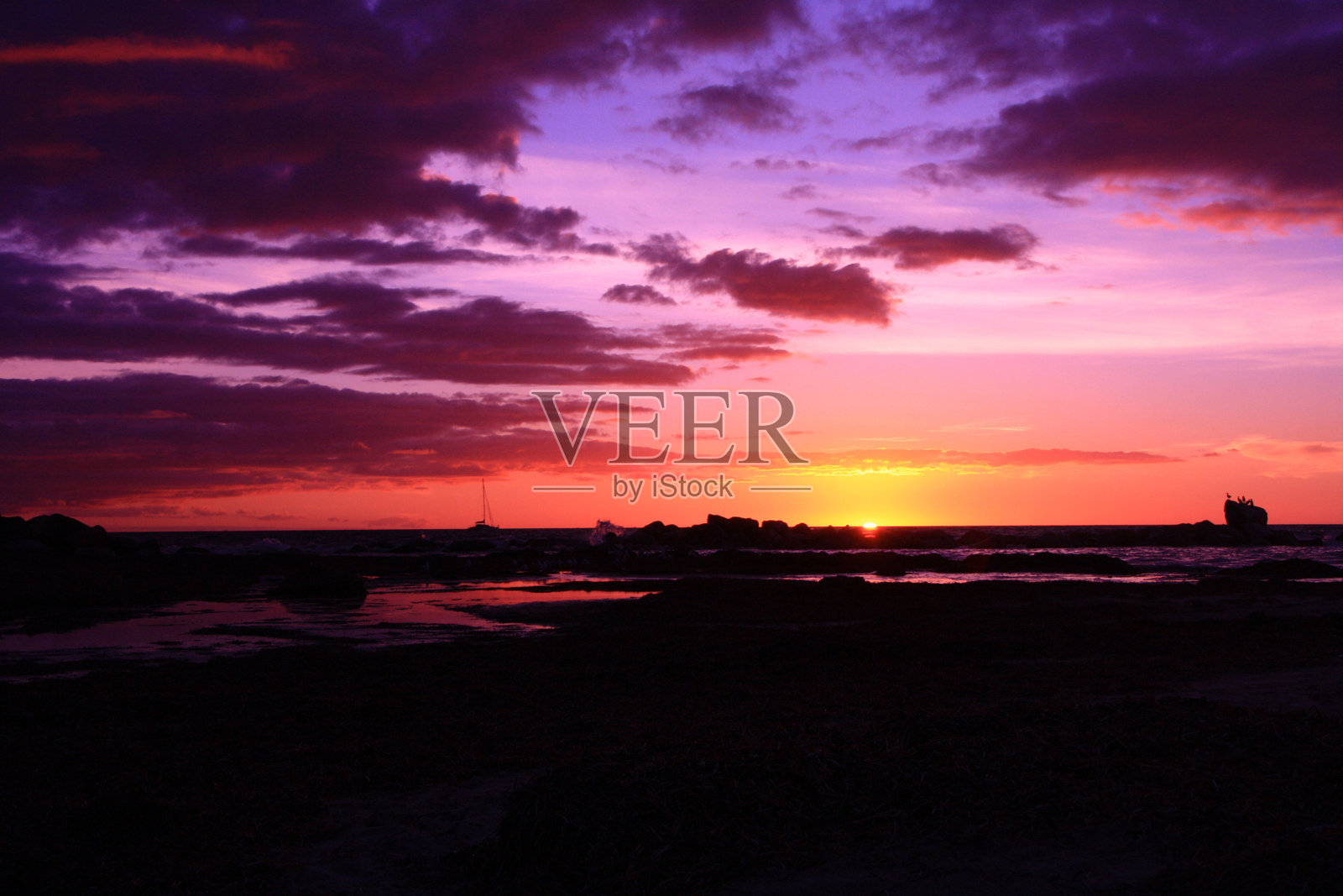 格伦尔格海滩的五彩斑斓日落照片摄影图片