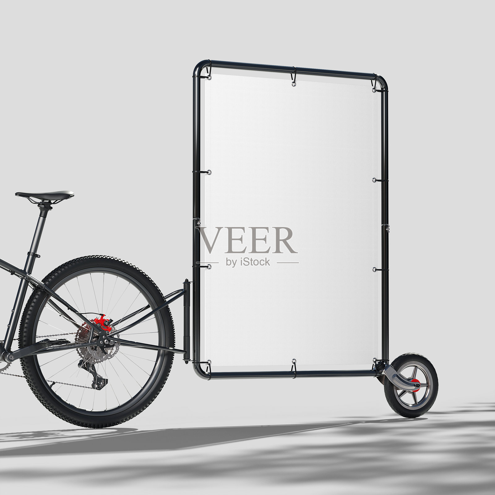 户外移动自行车广告牌拖车模型。3D渲染照片摄影图片