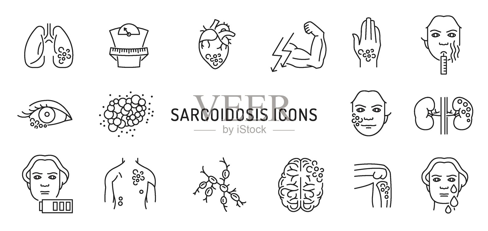 黑色肉芽肿图标集。可编辑矢量图。插画图片素材