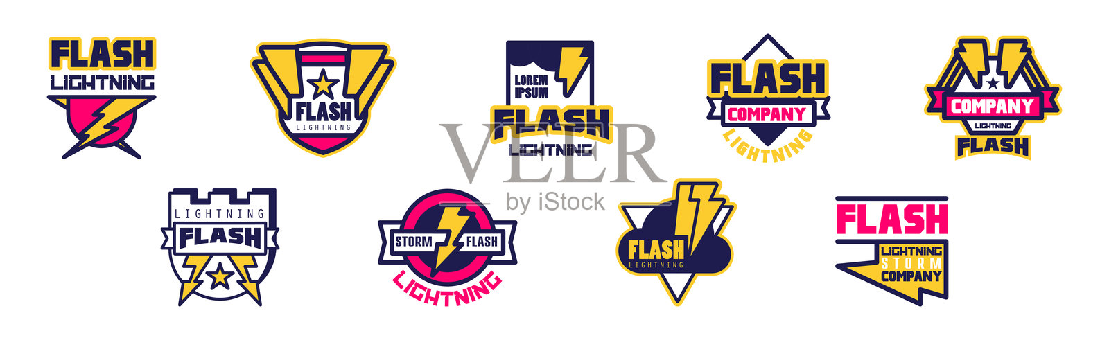 闪电公司标志和标签矢量图集插画图片素材