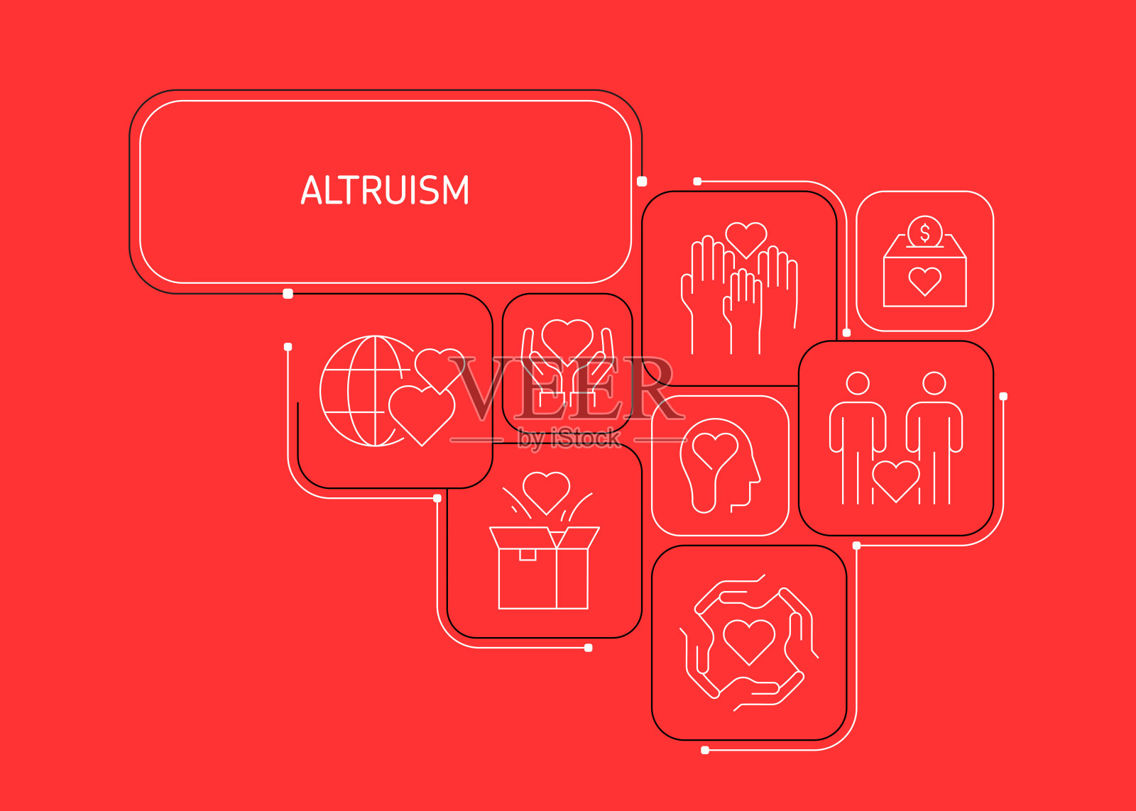 利他主义线条艺术横幅设计。慈善、志愿者、帮助、关怀、援助。插画图片素材