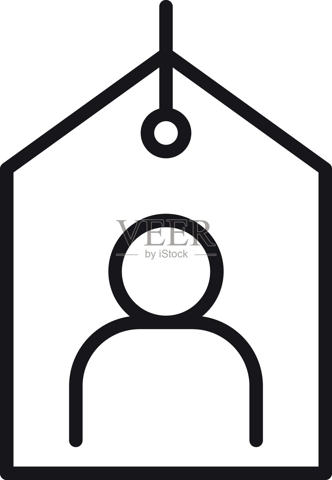 极简风格的人物悬挂在标签轮廓中的图标，采用细线条设计插画图片素材